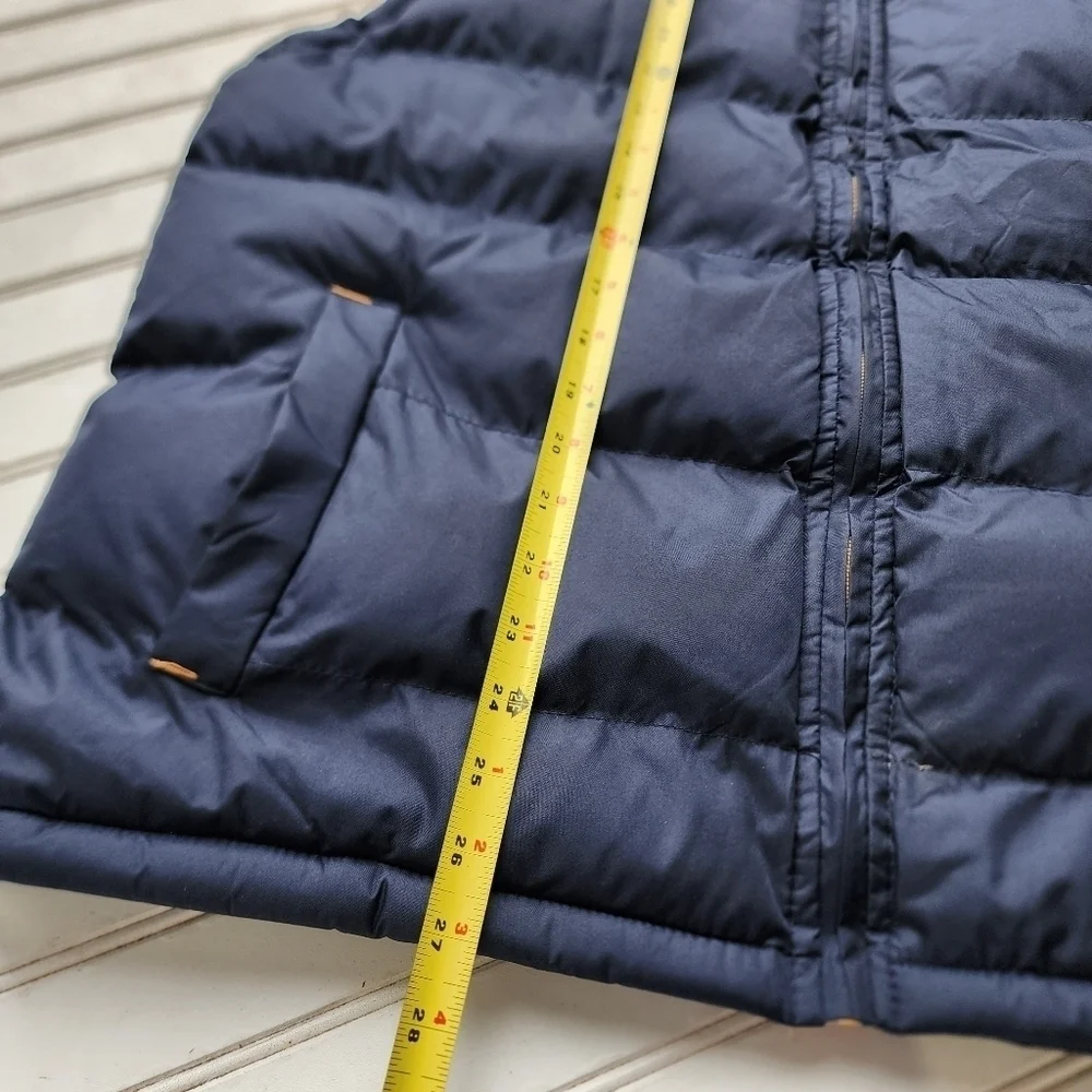 NWOT FOURCAST Mens Puffer Vest Jacket Navy Blue Yellow Full Zip Sz M